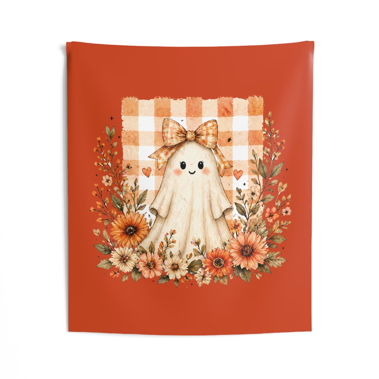 Autumn Cute Ghost Wall Tapestry — Fall Floral Pumpkin Spice Decor