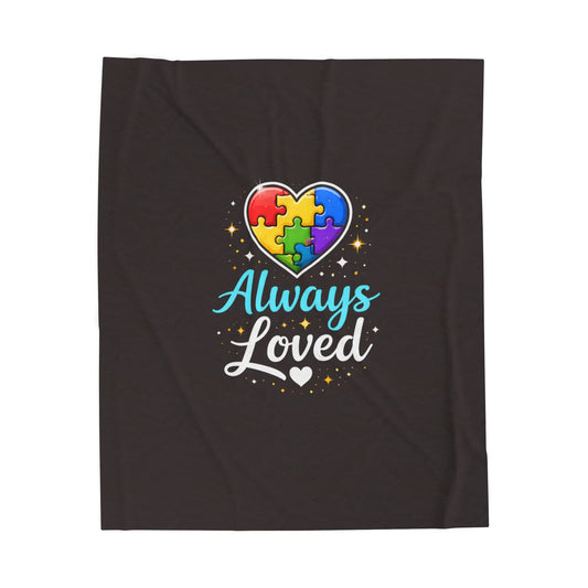 Always Loved Plush Blanket — Rainbow Puzzle Heart Autism Awareness Velveteen Throw