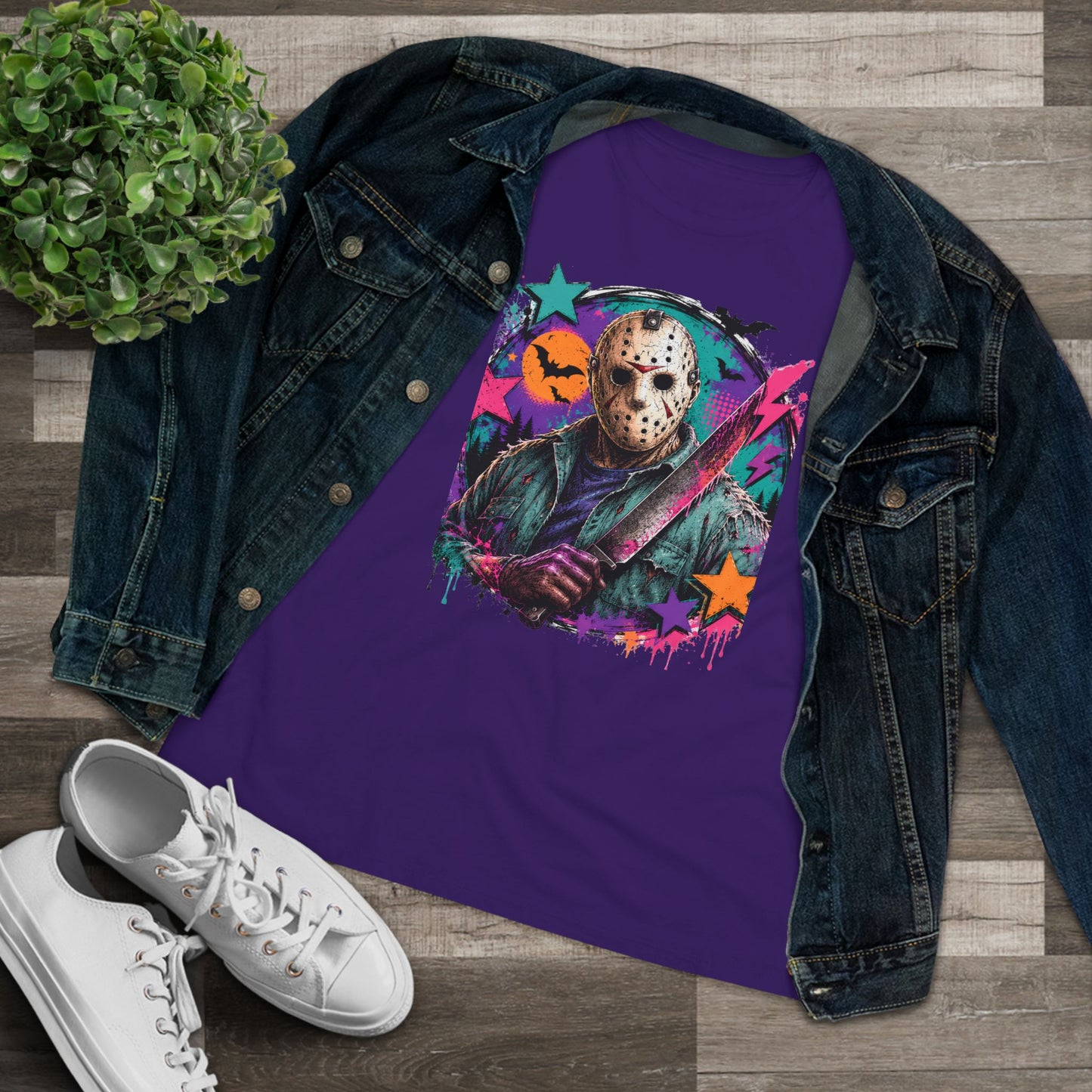 Horror Retro Jason Tee — Neon Slasher Halloween Women’s T-Shirt