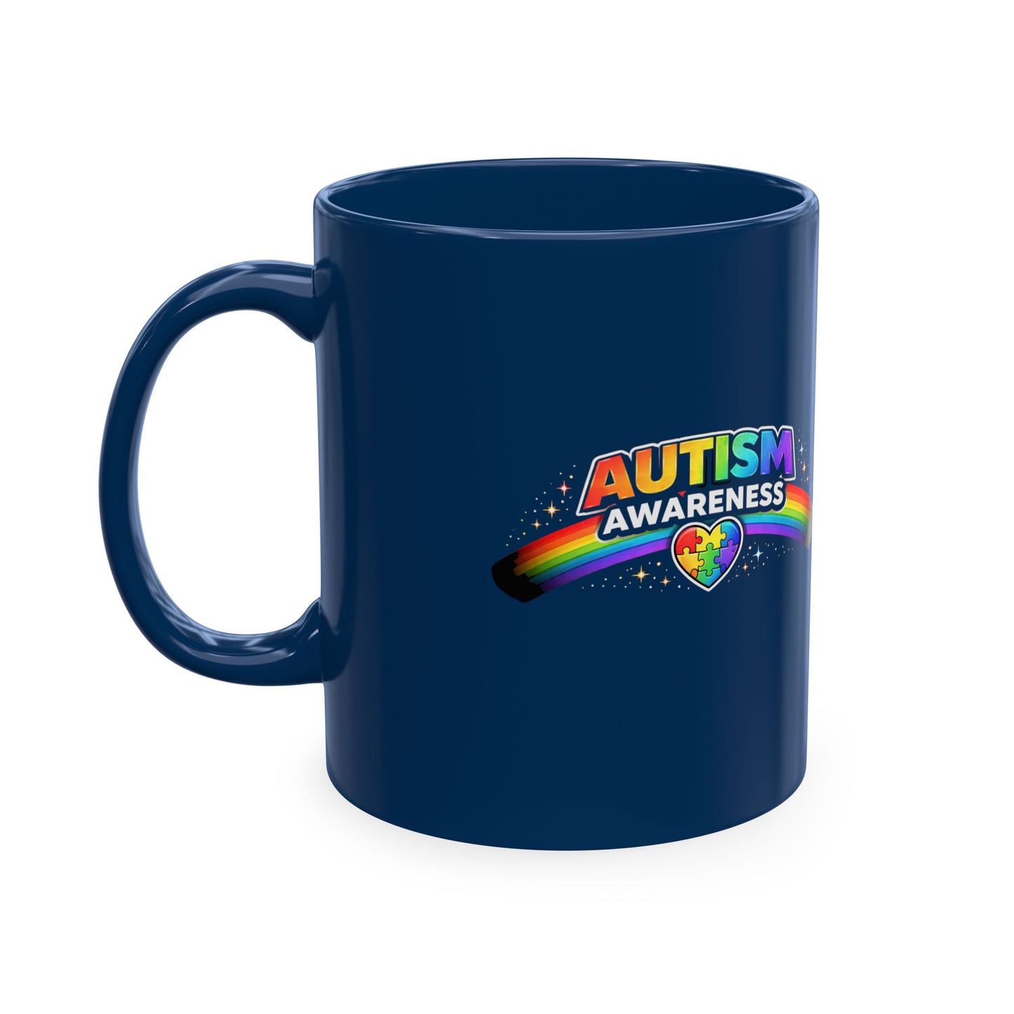 Autism Awareness Ceramic Mug — Rainbow Heart Puzzle Support Cup