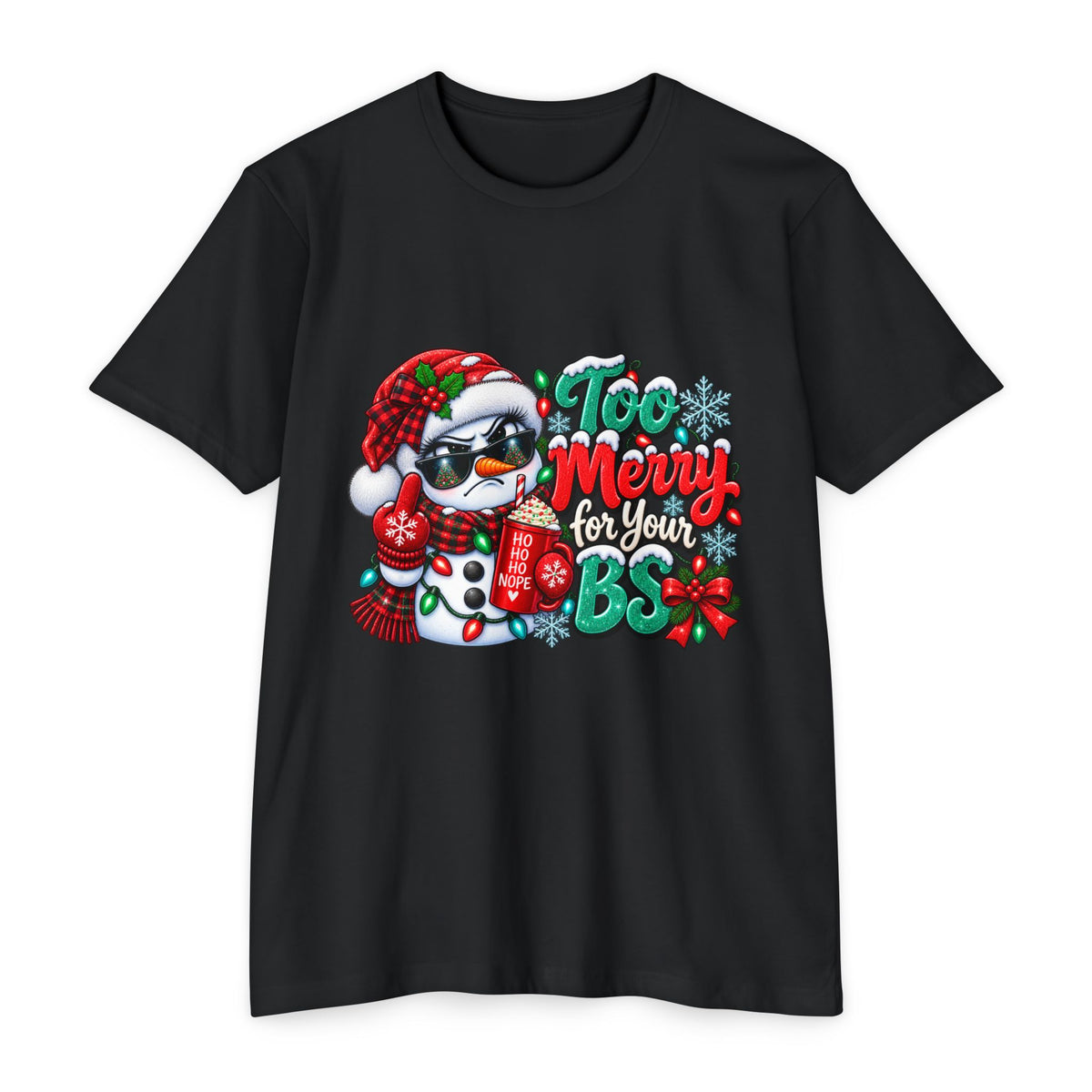 Christmas Penguin T‑Shirt — "Too Merry for Your BS" Funny Holiday Tee