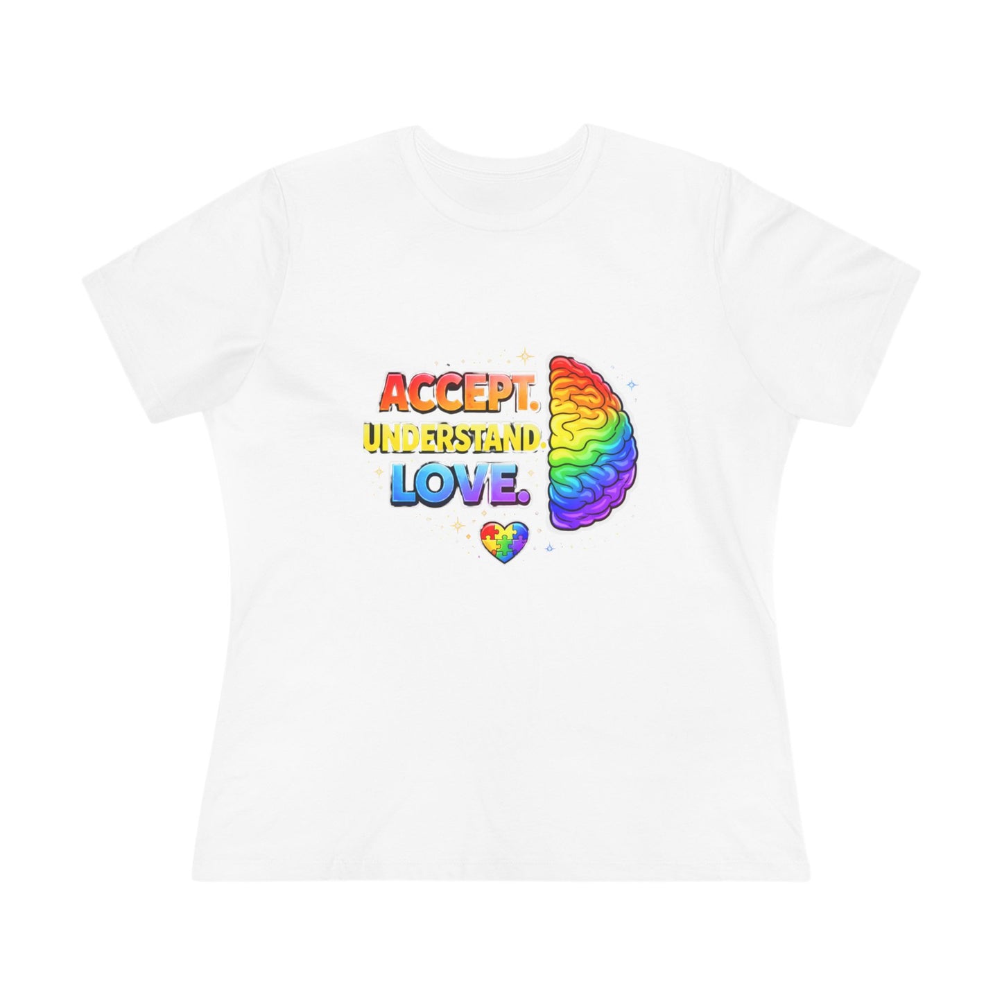 Accept Understand Love Rainbow Brain Women's Tee — LGBTQ+ Pride Mental Health Awareness Shirt
