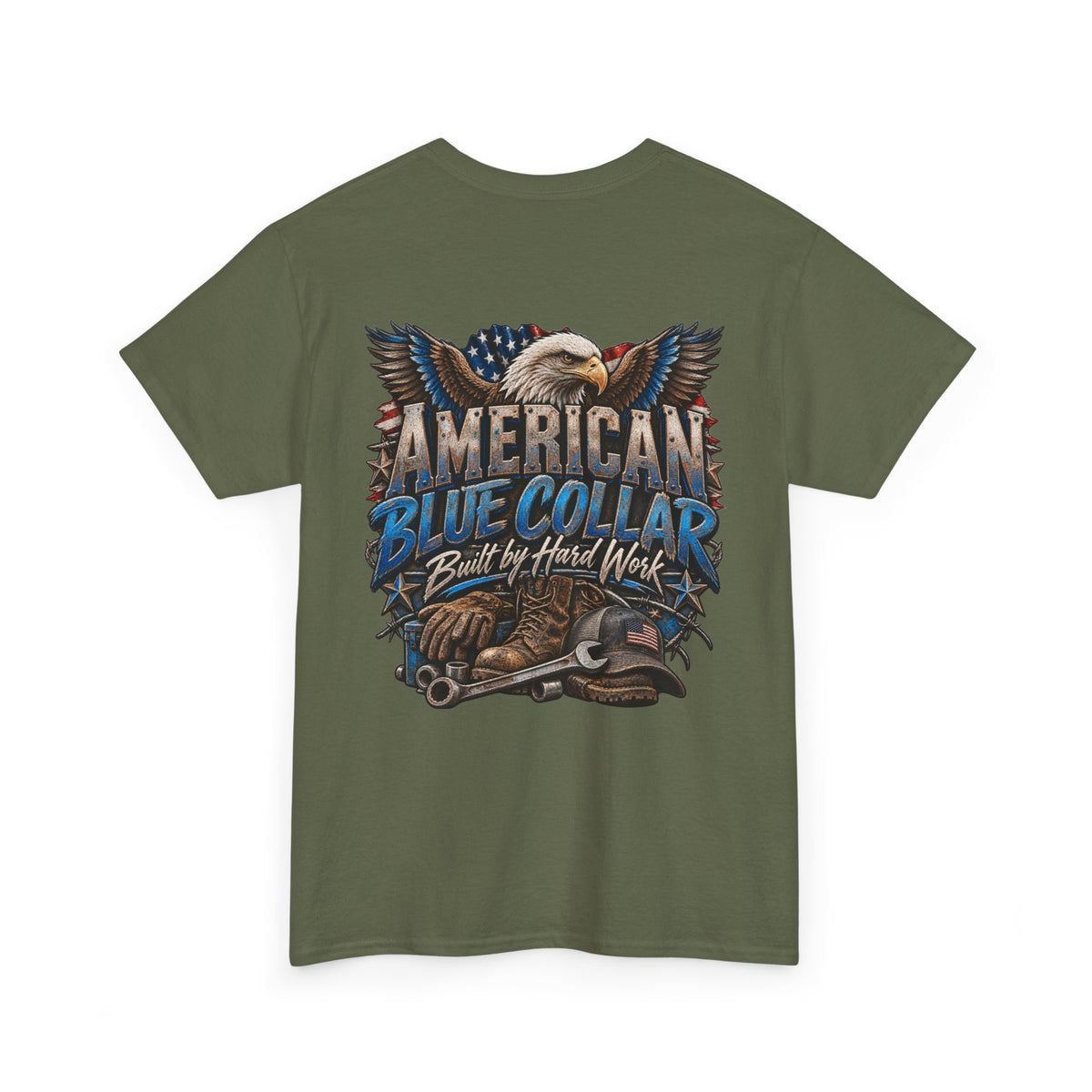 Blue Collar T-Shirt — "Blue Collar Made" & "American Blue Collar" Patriotic Workwear Tee