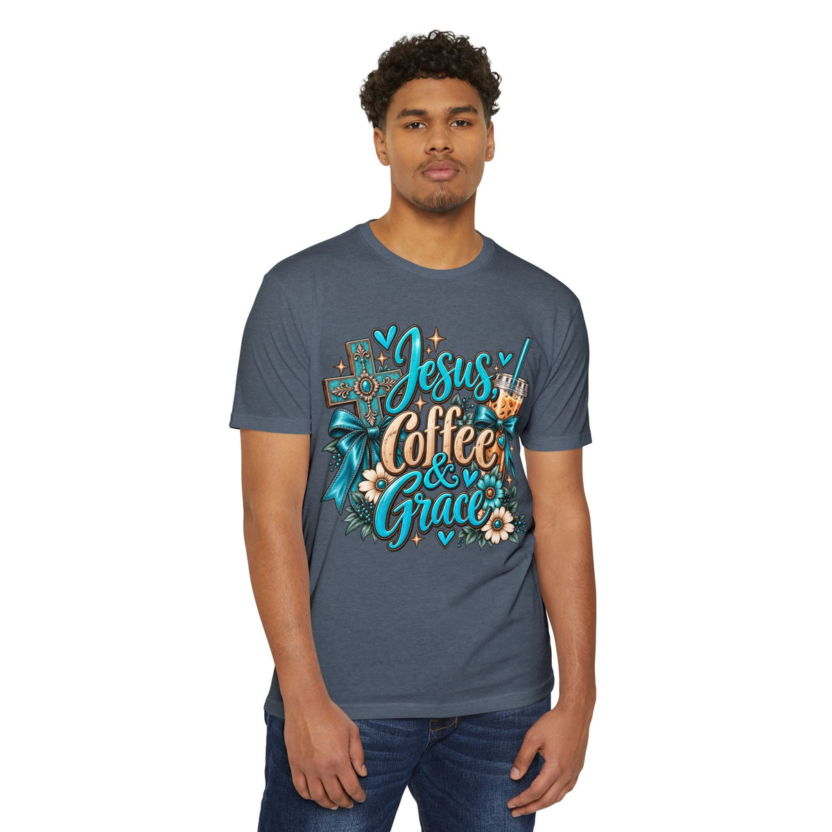 Jesus, Coffee & Grace T-Shirt — Christian Faith Coffee Tee