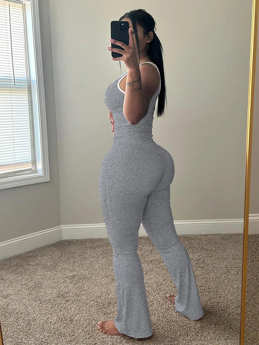 Stretchy Two Piece Crop Top And Flare Pants Set