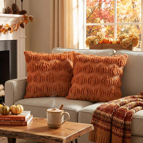 Caramel Fall Pumpkin Throw Pillow Cover