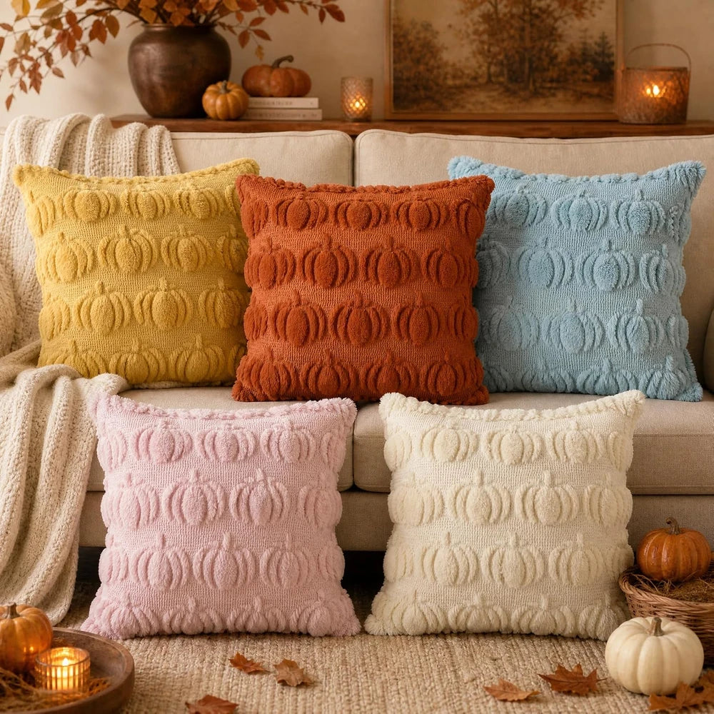 Caramel Fall Pumpkin Throw Pillow Cover