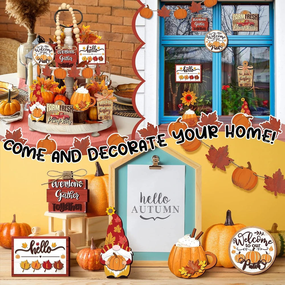 Rustic Fall Tiered Tray Decor Set