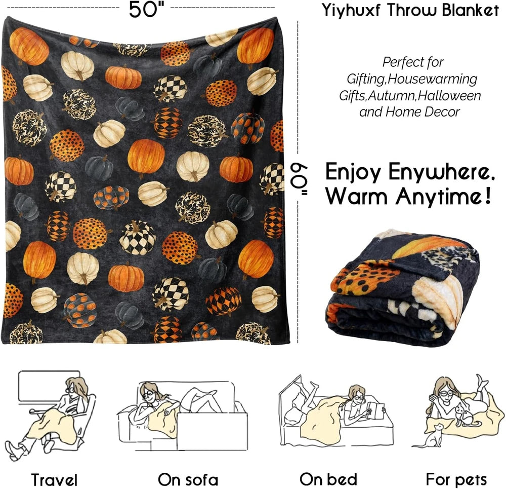 Halloween Pumpkin Fleece Throw Blanket — Cozy Spooky Season Throw