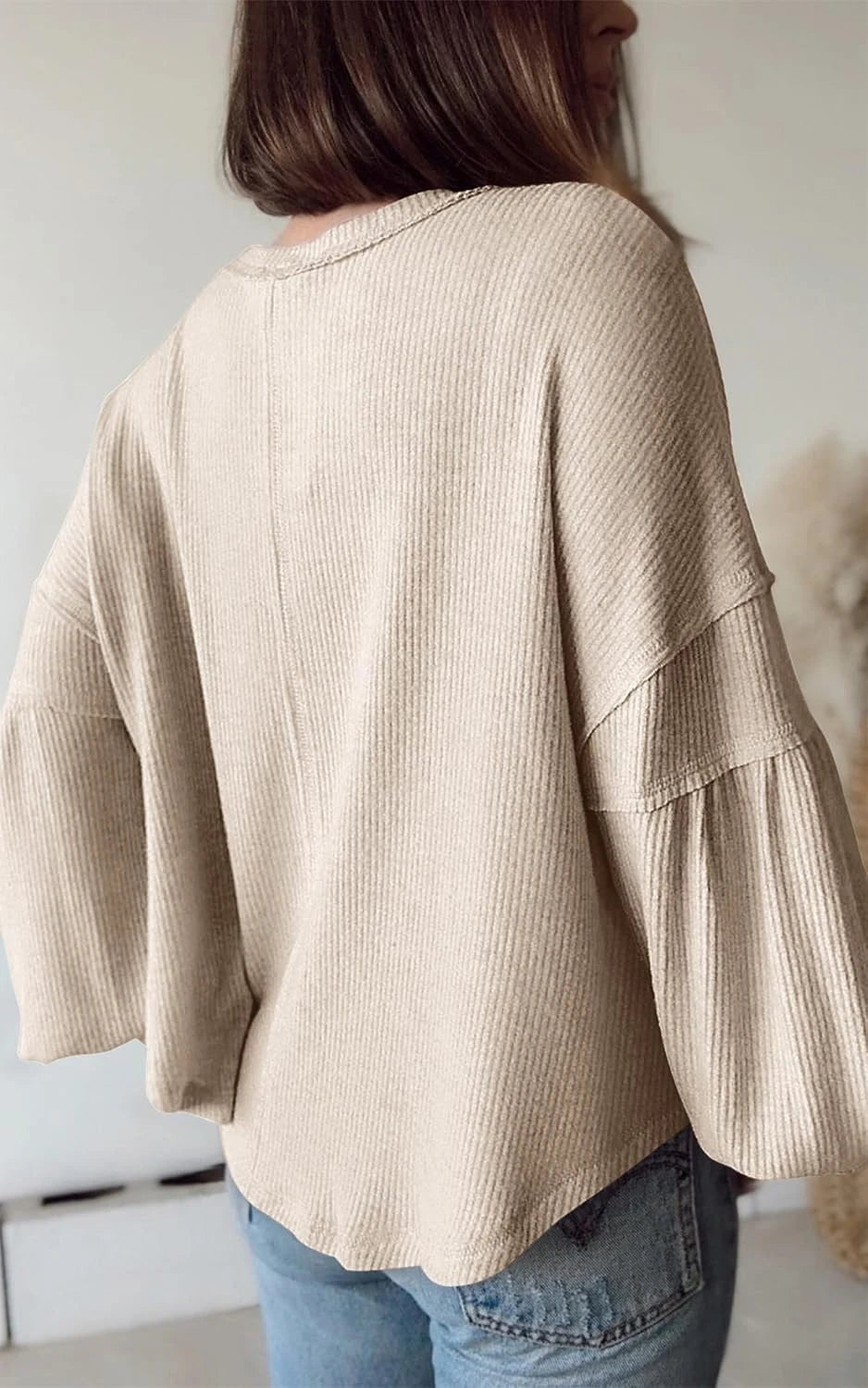 Ribbed Balloon Sleeve Fall Top