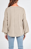 Ribbed Balloon Sleeve Fall Top