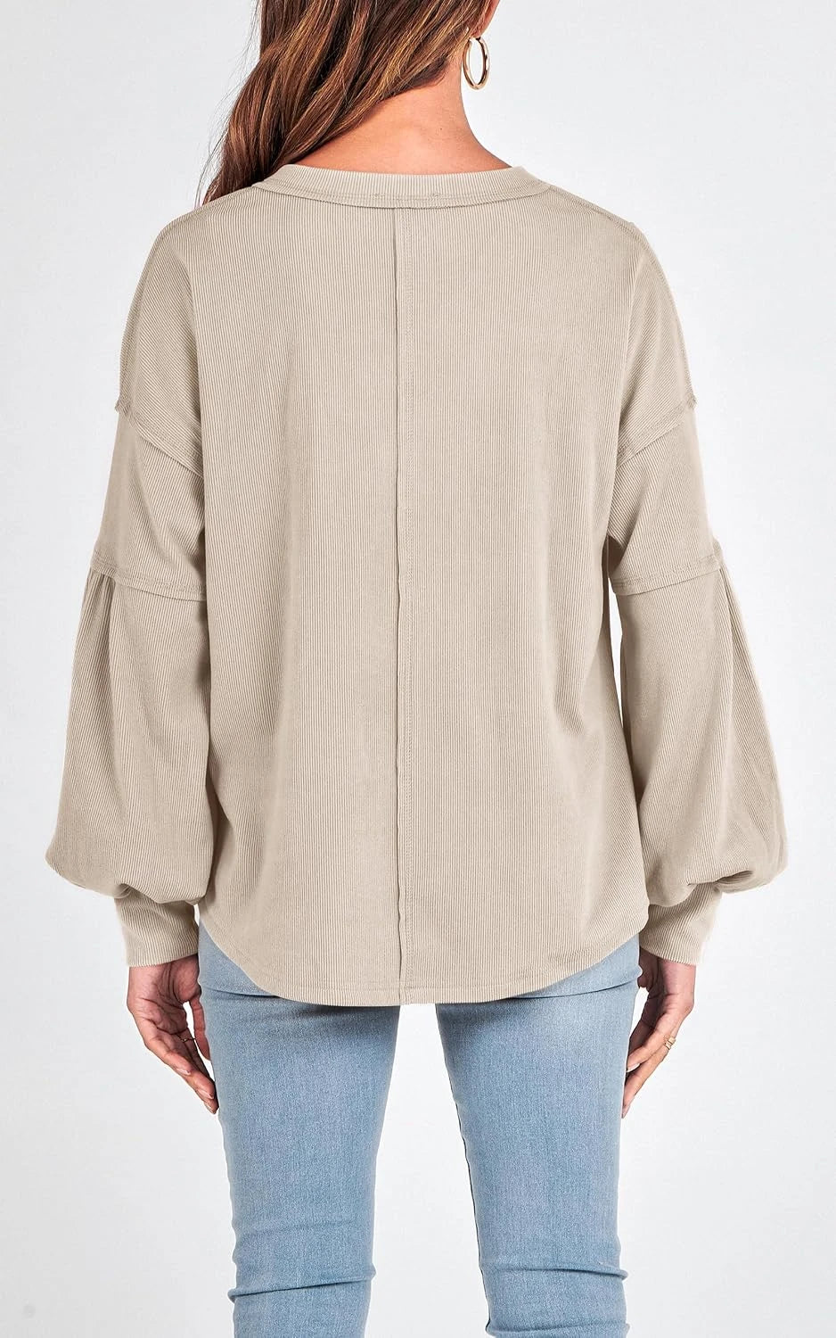 Ribbed Balloon Sleeve Fall Top