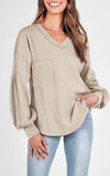 Ribbed Balloon Sleeve Fall Top