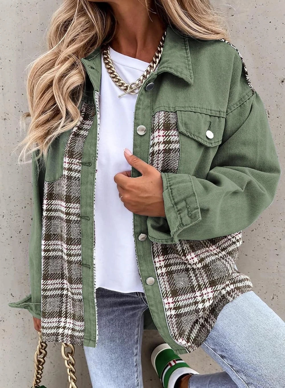 Plaid Denim Boyfriend Jacket