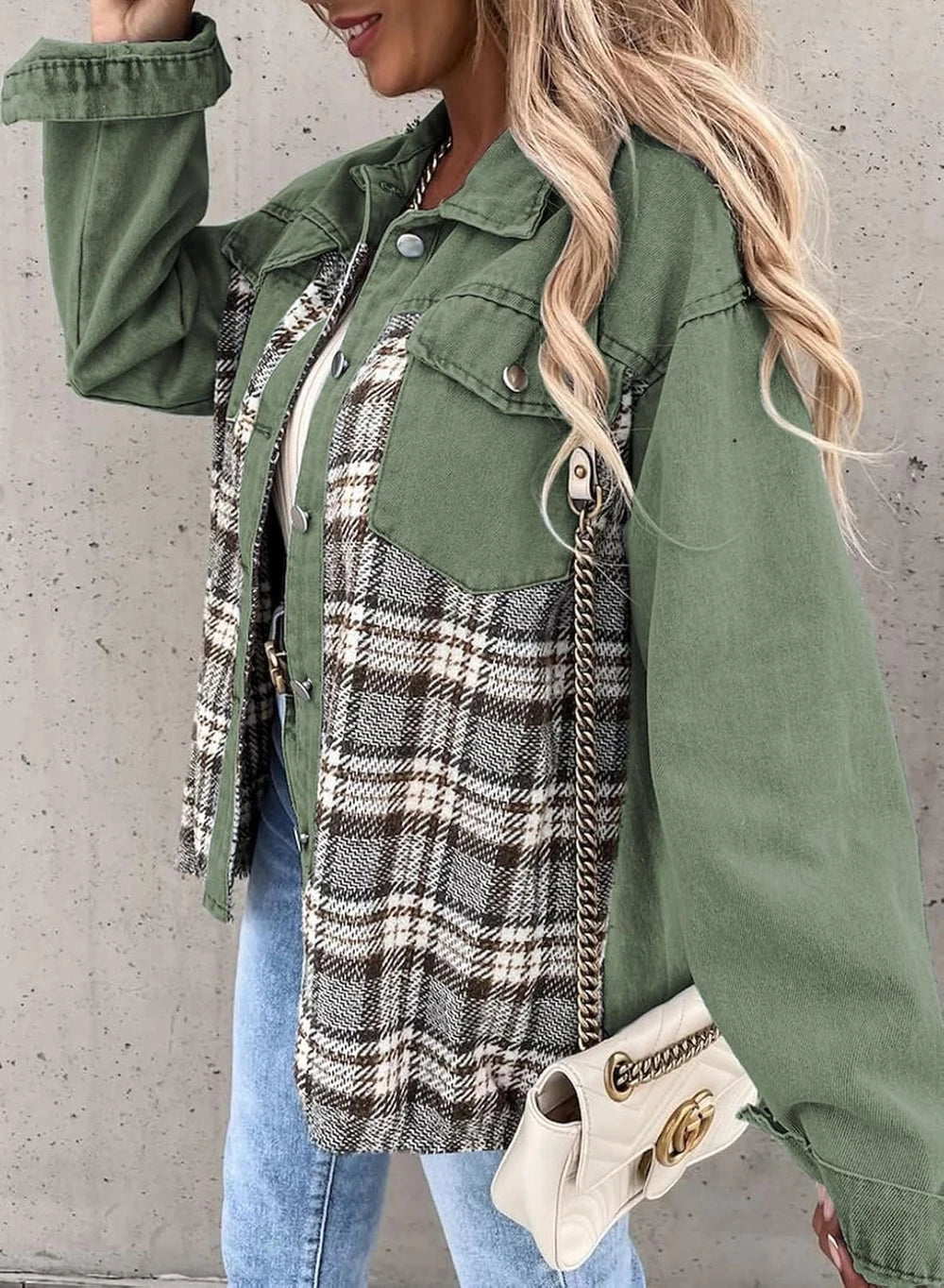 Plaid Denim Boyfriend Jacket