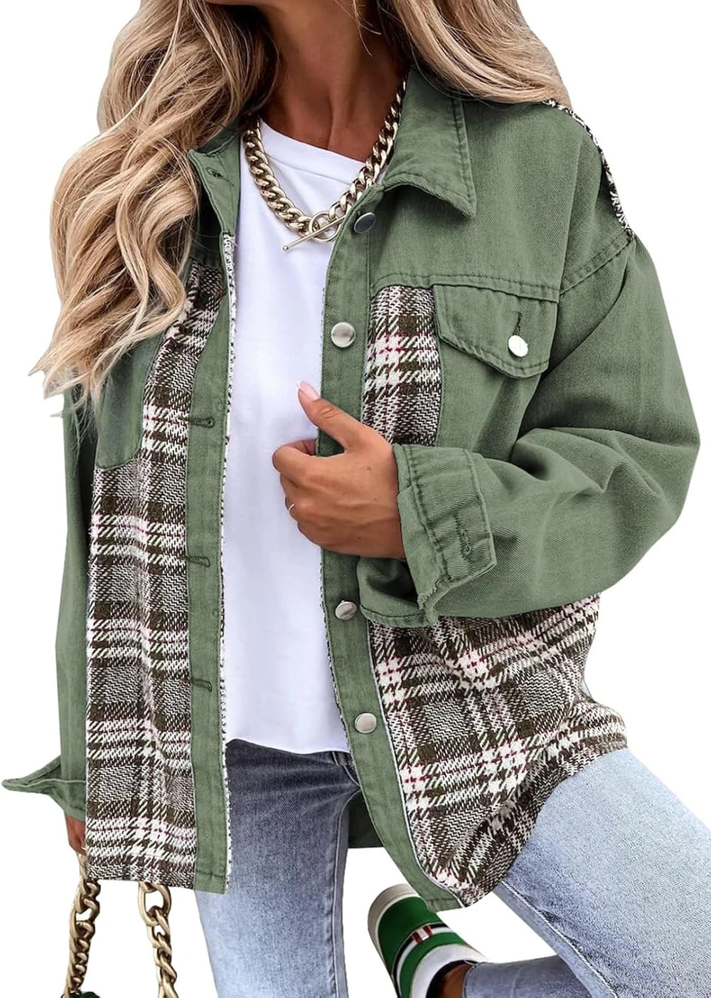 Plaid Denim Boyfriend Jacket