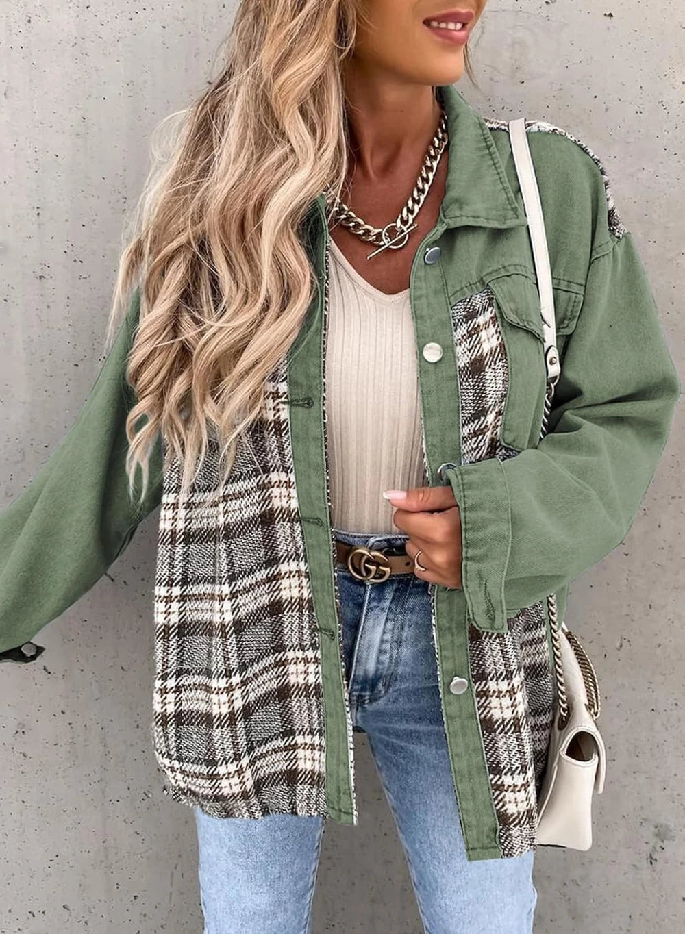 Plaid Denim Boyfriend Jacket