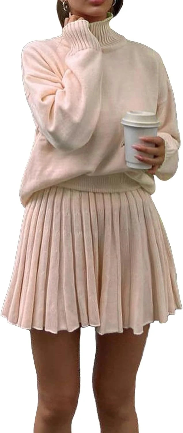 Knit Turtleneck Sweater Skirt Set