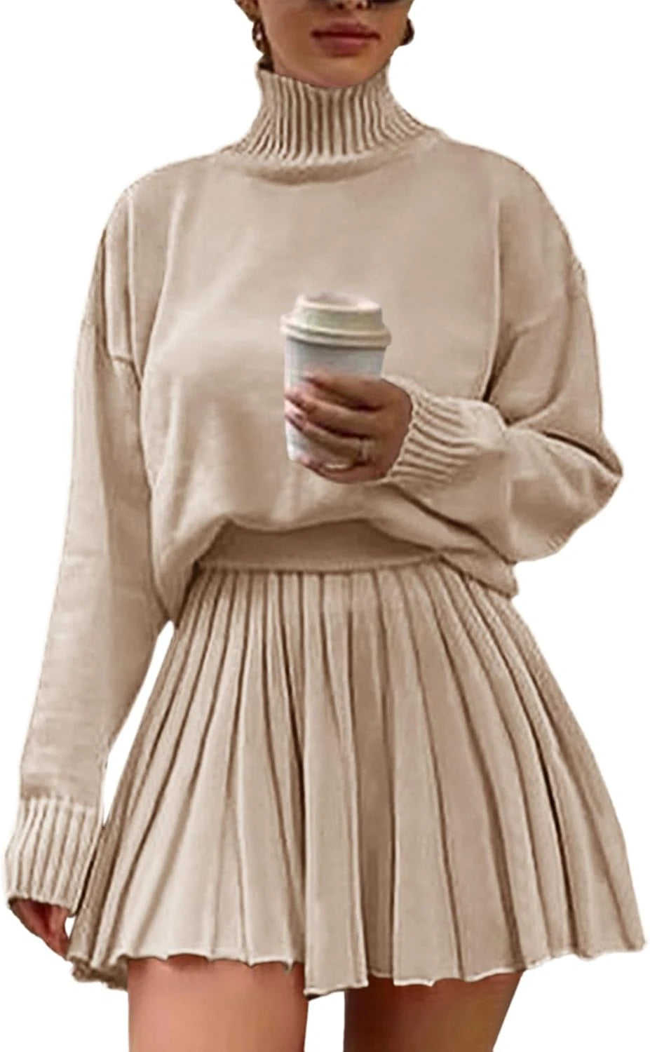 Knit Turtleneck Sweater Skirt Set