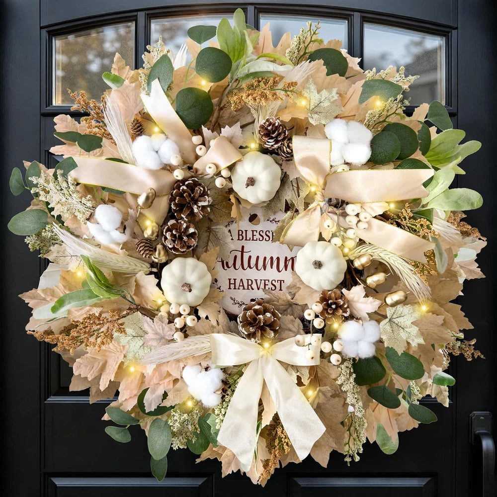 Lighted Fall Wreath for Front Door