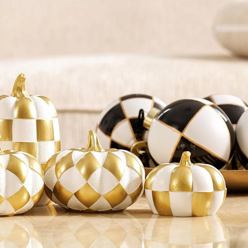 Checkered Resin Pumpkin Decor Set