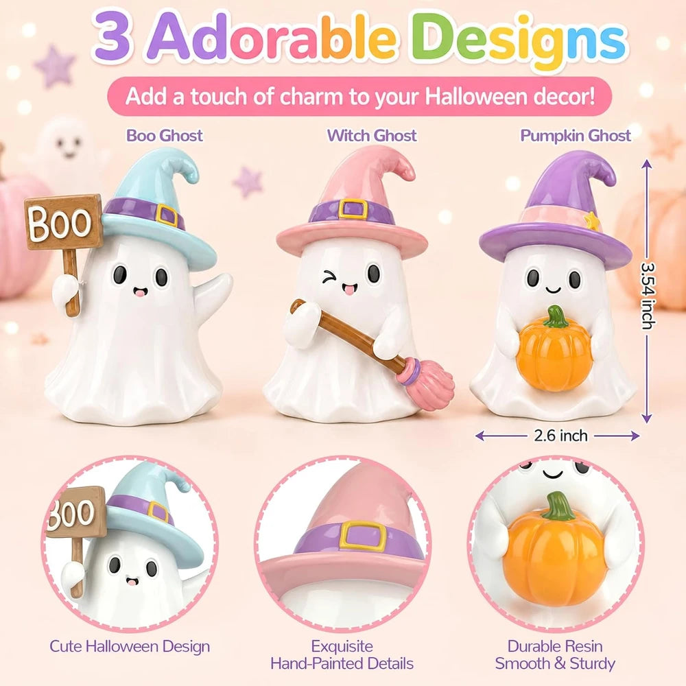 Pastel Halloween Ghost Figurine Set