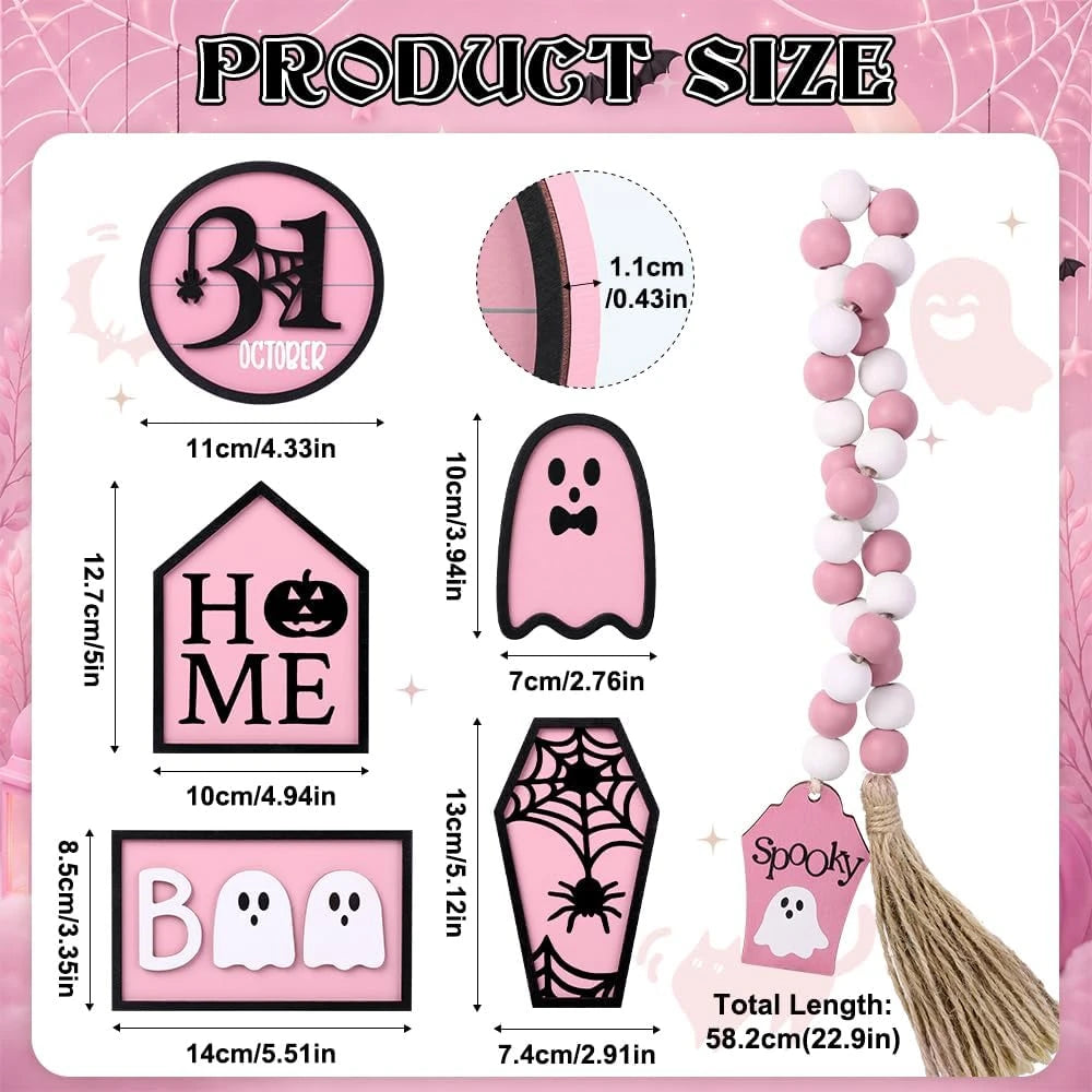 Pink Ghost Halloween Tiered Tray Decor