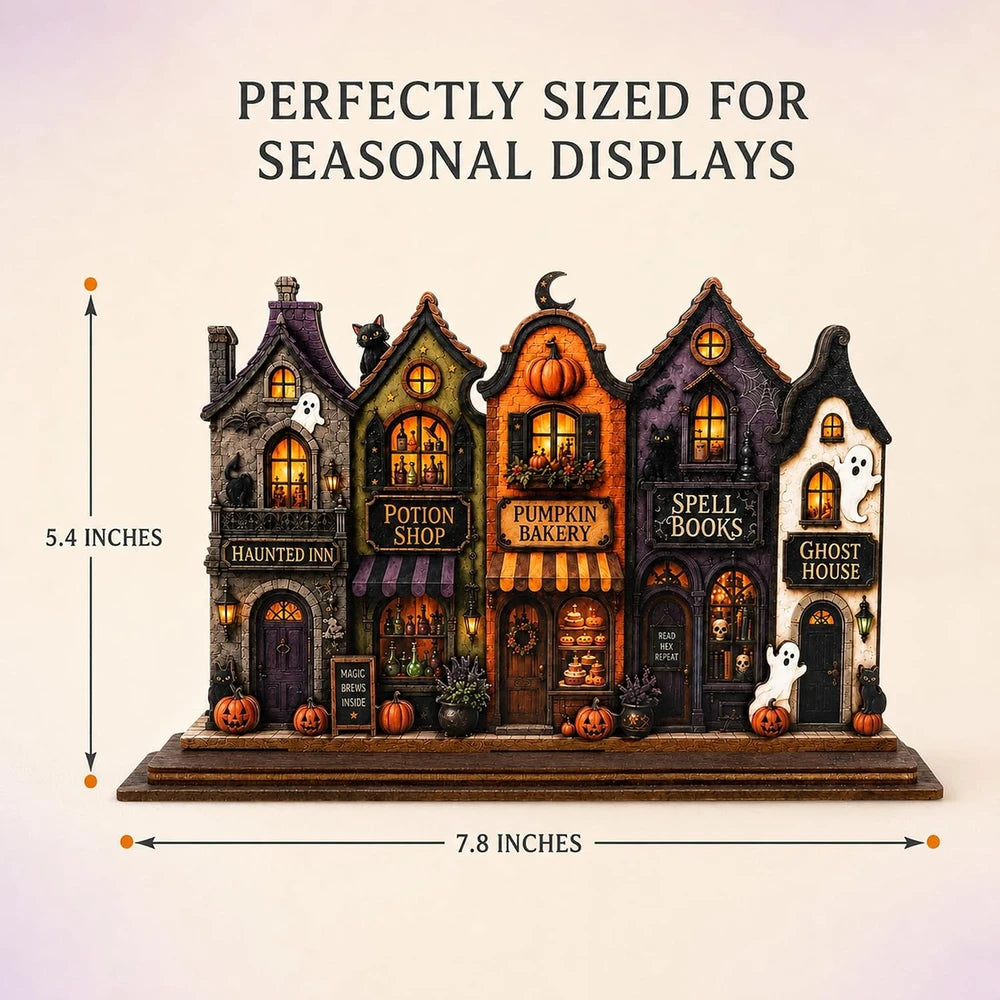 Vintage Wooden Halloween Village Mantel Decor