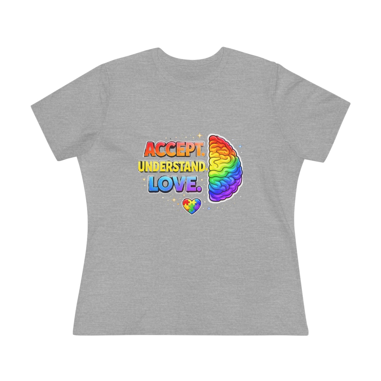Accept Understand Love Rainbow Brain Women's Tee — LGBTQ+ Pride Mental Health Awareness Shirt
