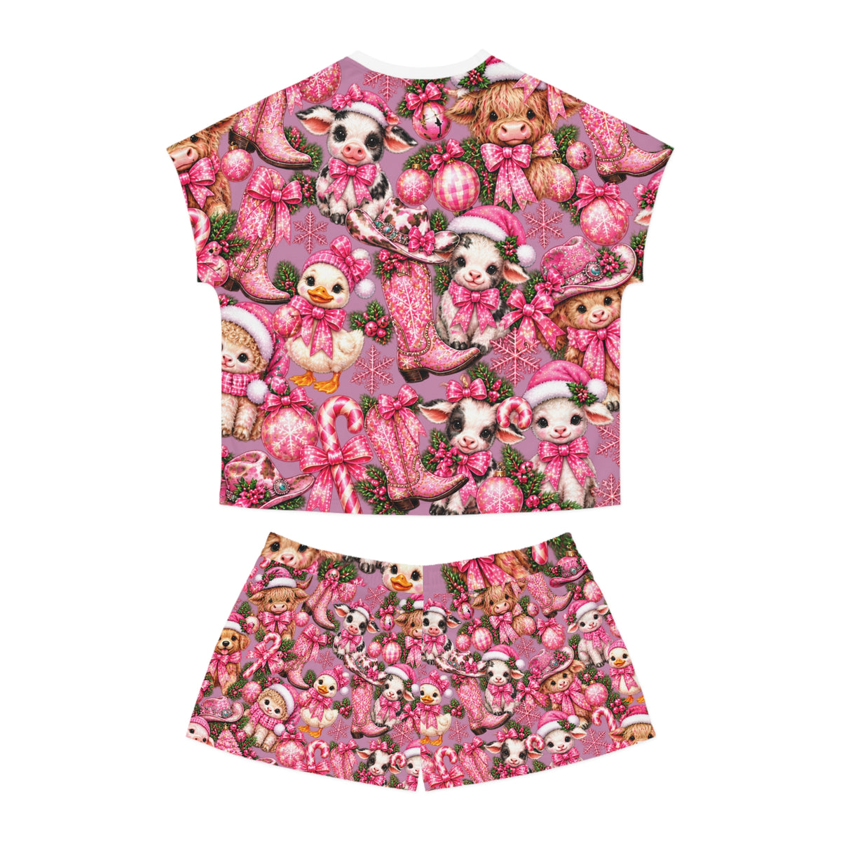 Women's Pink Cute Farm Animals Pajama Set - Short Lounge Sleepwear (All-Over Print)