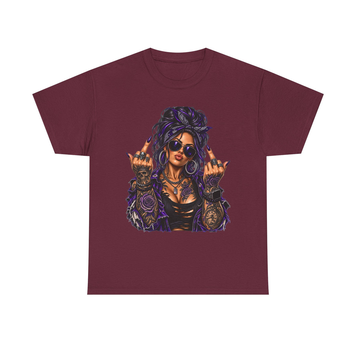 Edgy Femme Rebel Tee — Tattooed Woman Graphic T-Shirt