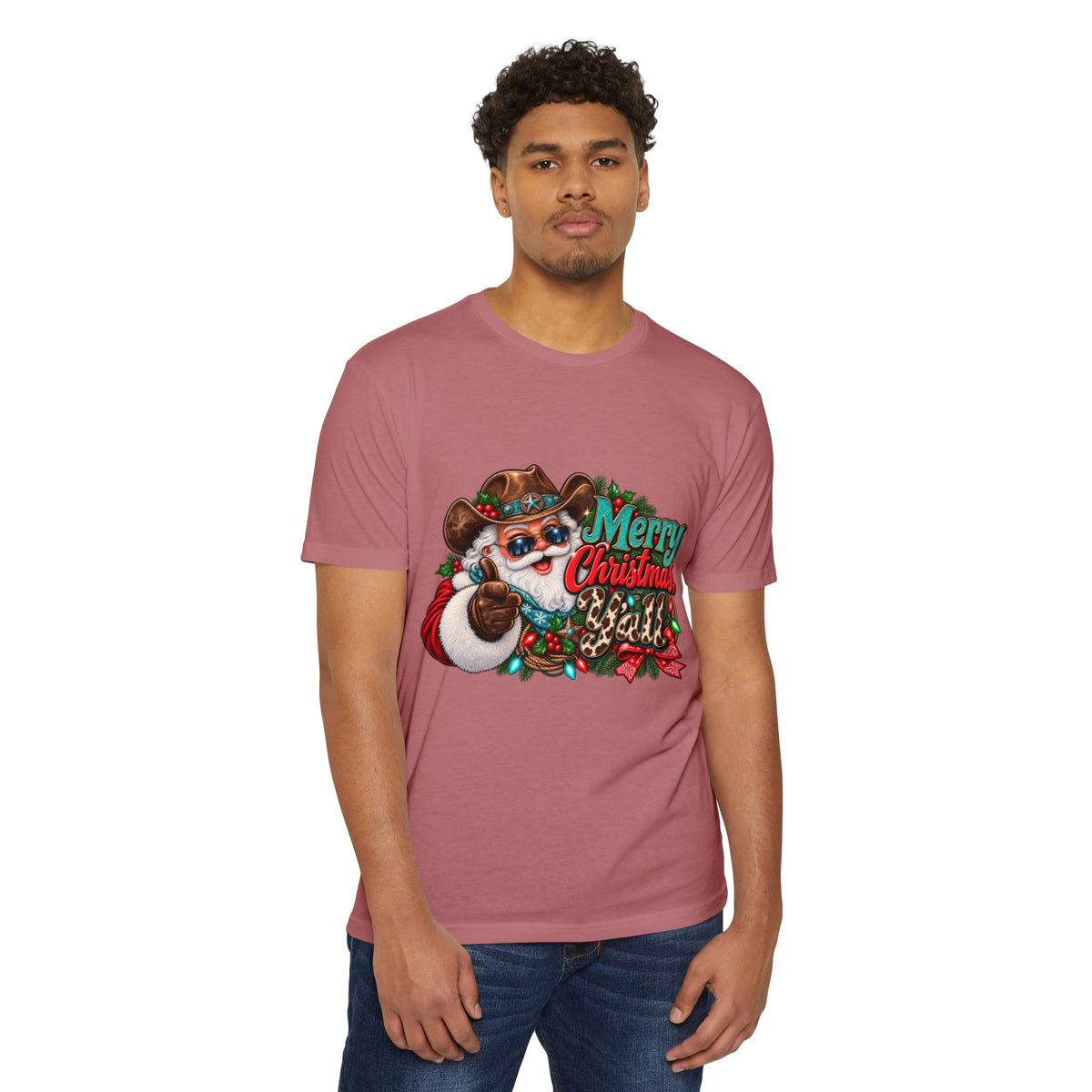 Christmas Cowboy Santa T-Shirt — "Merry Christmas Y'all" Holiday Tee