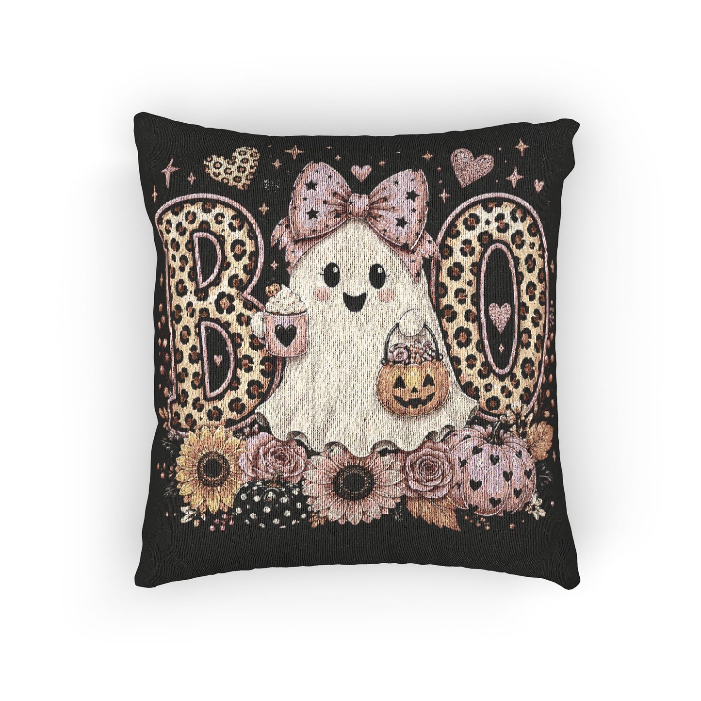 Halloween Boo Ghost Woven Pillow – Cute Trick-or-Treat Decorative Throw Pillow