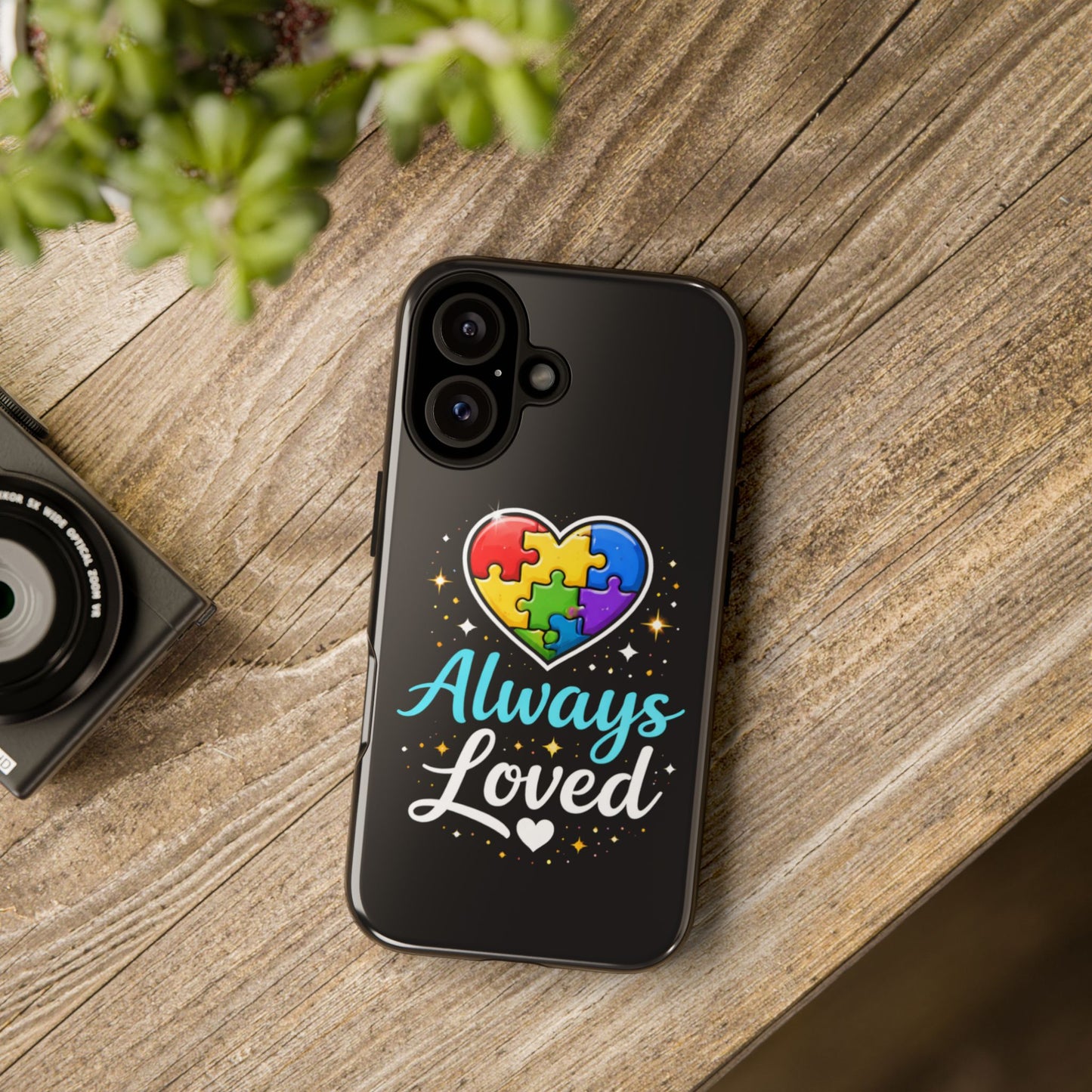 Phone Case - "Always Loved" Rainbow Puzzle Heart Autism Awareness Tough Case