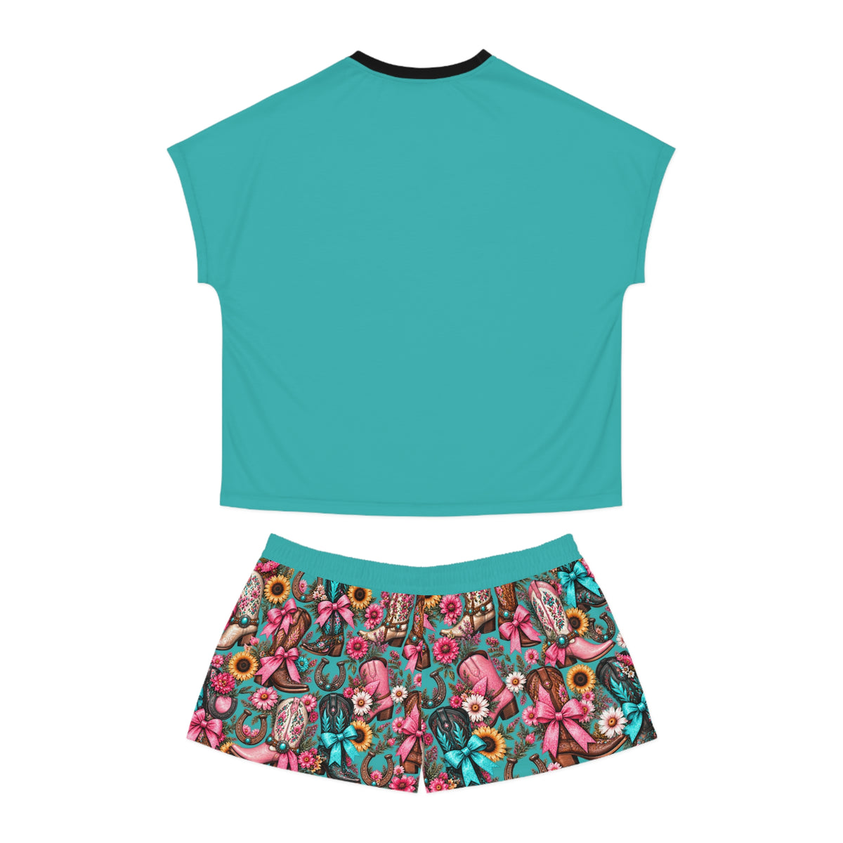 Women's Pajama Set - 'Boots Dreams & Glitter' Floral Cowboy Short Sleep Set