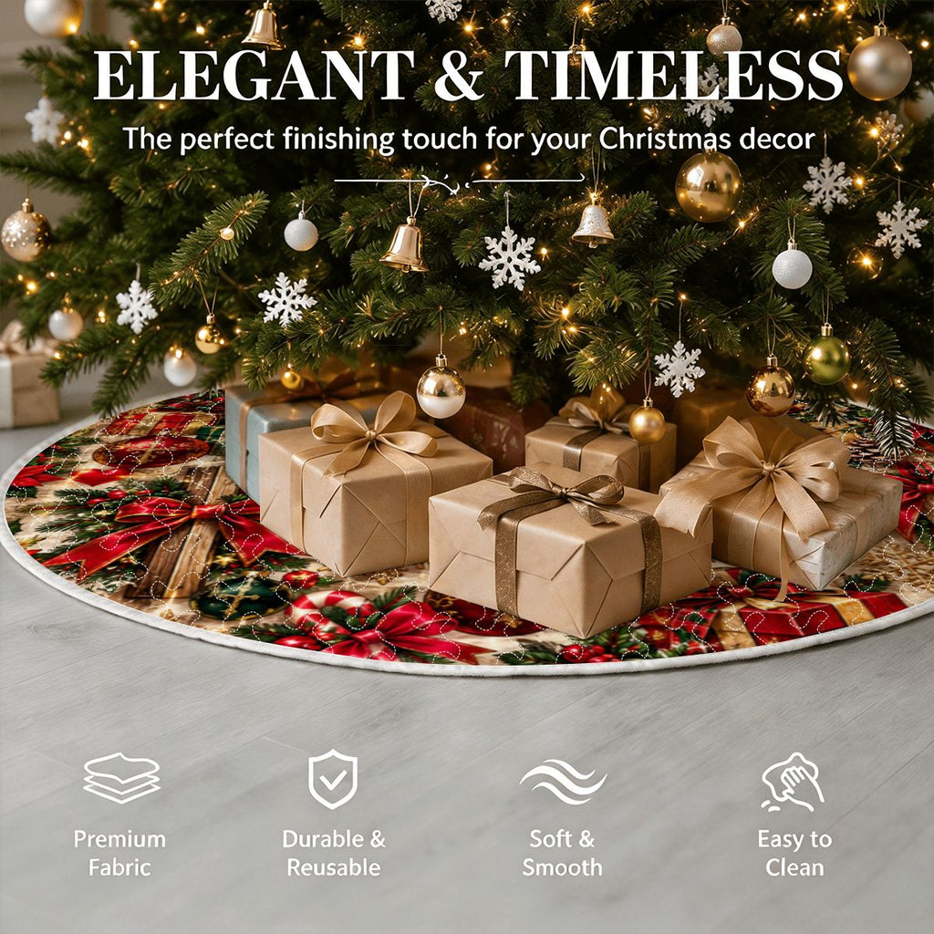 Quilted Christmas Tree Skirt Seamless Vintage Christmas Collage Pattern