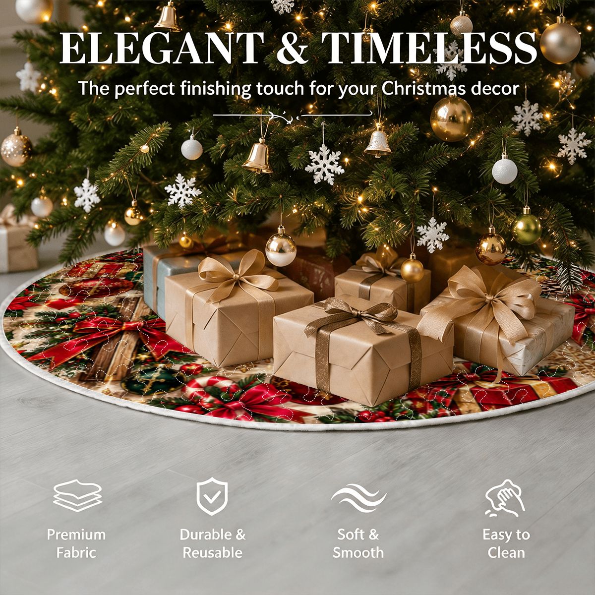 Quilted Christmas Tree Skirt Seamless Vintage Christmas Collage Pattern
