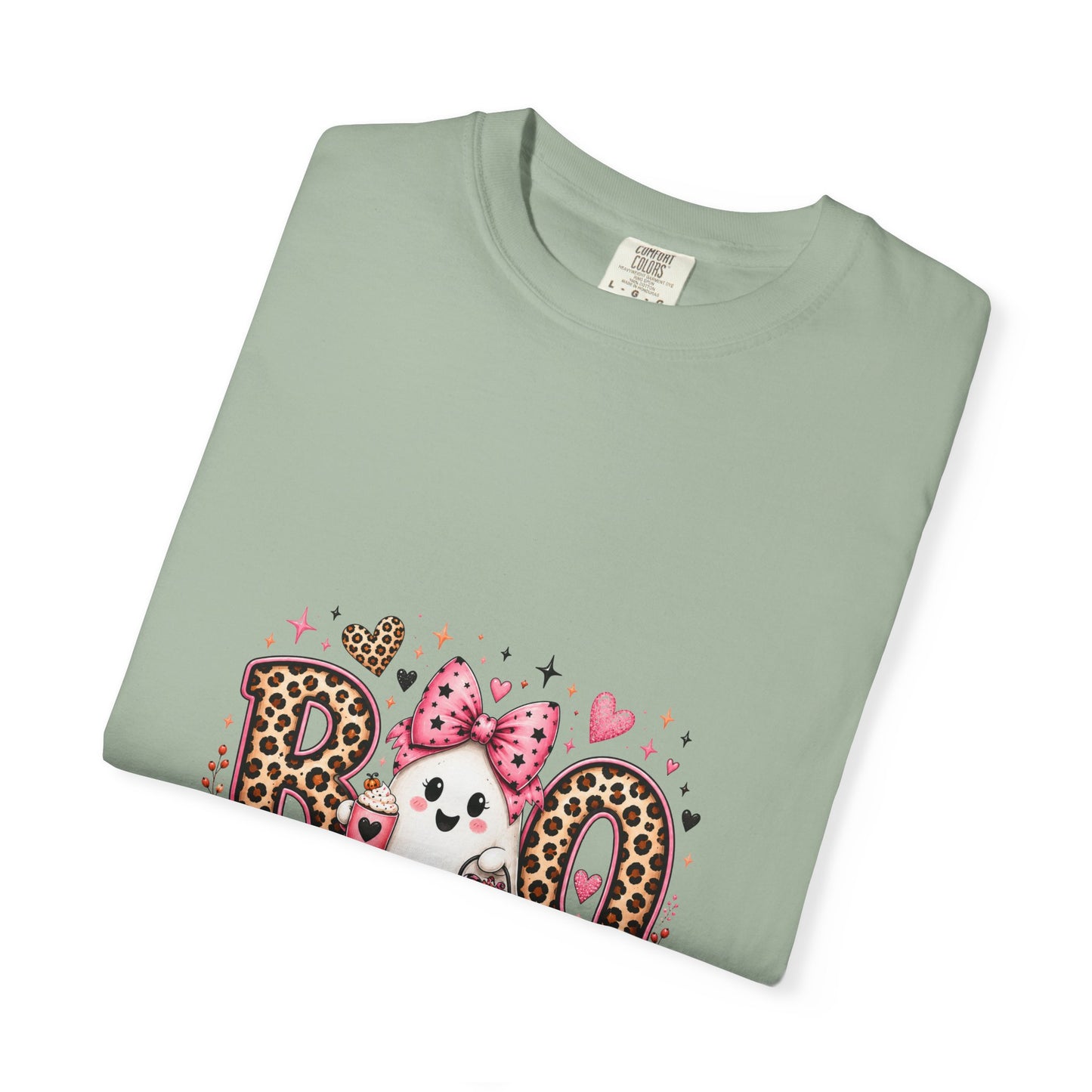 Boo Floral Ghost T-Shirt — Cute Pink Leopard Halloween Tee