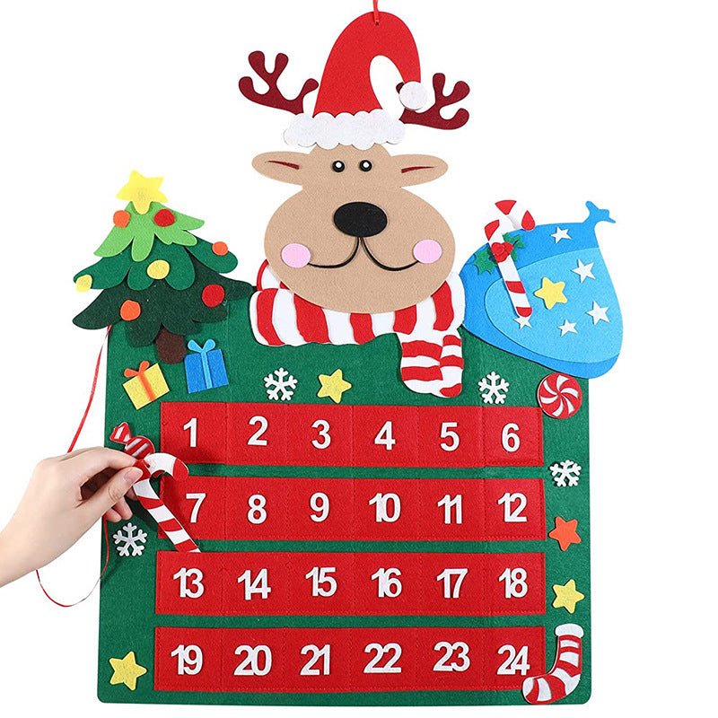 Christmas Countdown Calendar with Felt Reindeer and Pocket, Advent Calendar for Christmas