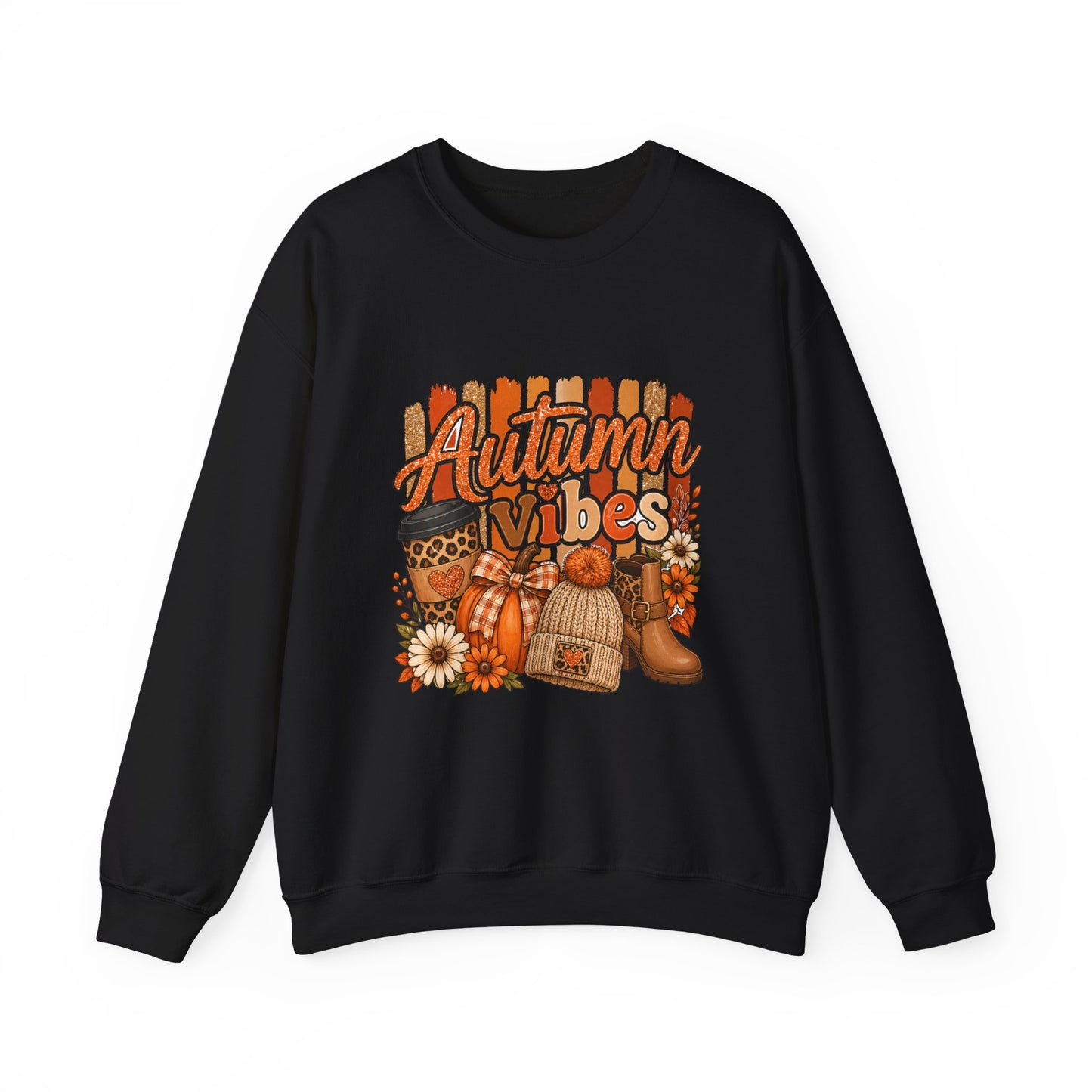 Autumn Vibes Sweatshirt — Cozy Fall Pumpkin & Plaid Graphic Crewneck