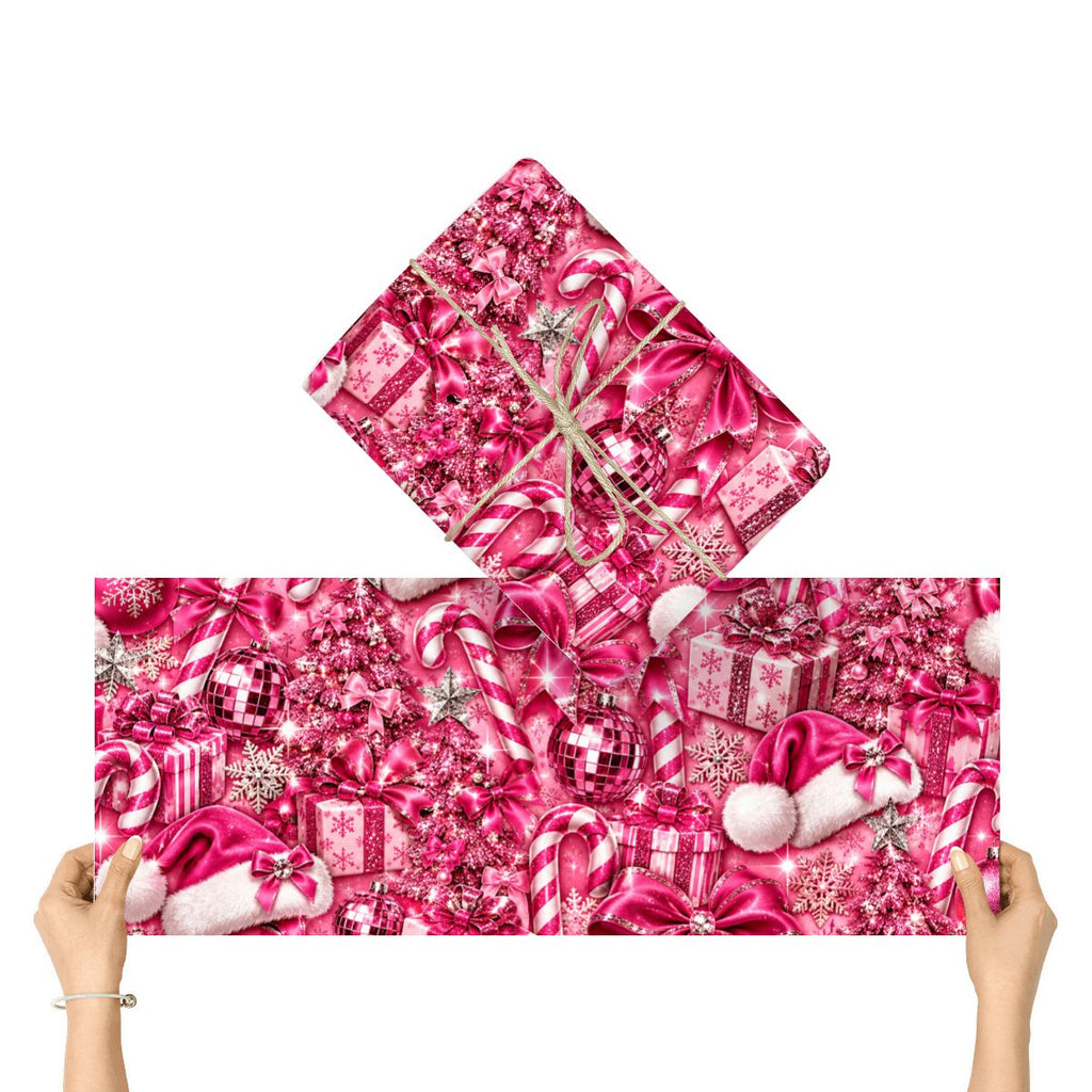 3Pack Gift Wrapping Paper Sheets Glamorous Pink Glitter Christmas Pattern