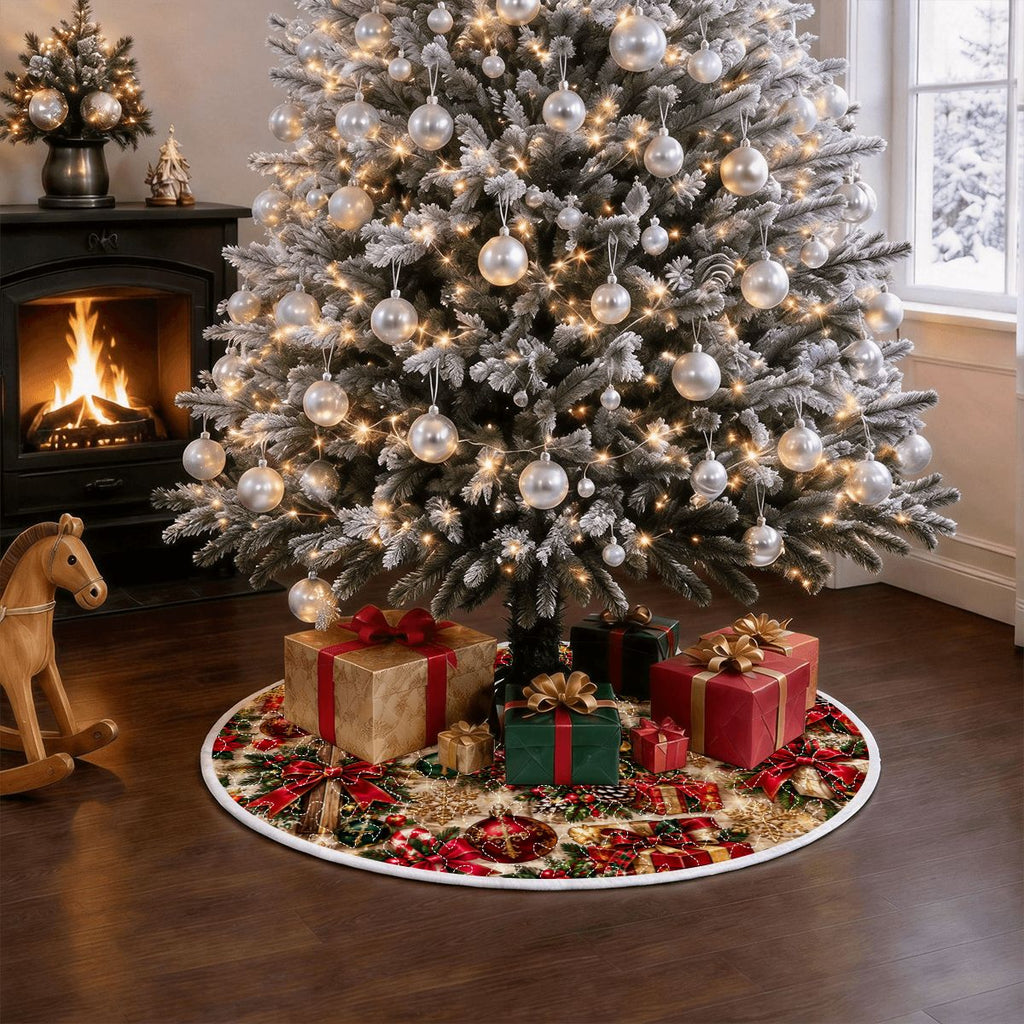 Quilted Christmas Tree Skirt Seamless Vintage Christmas Collage Pattern