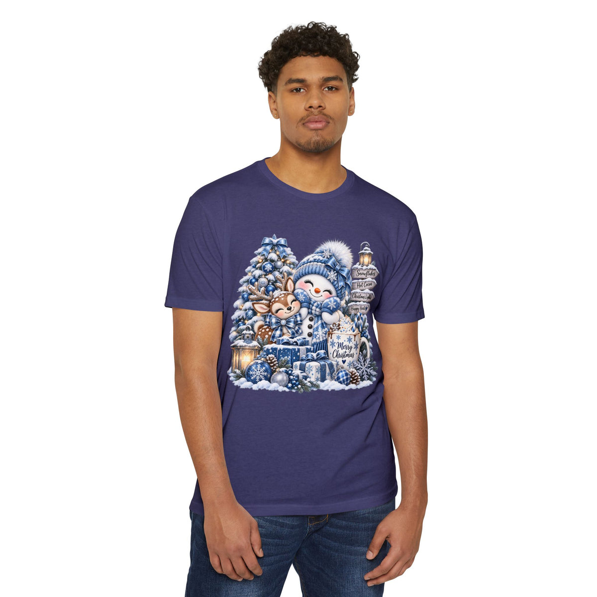 Christmas Snowman & Deer T-Shirt — Cute Winter Holiday Graphic Tee