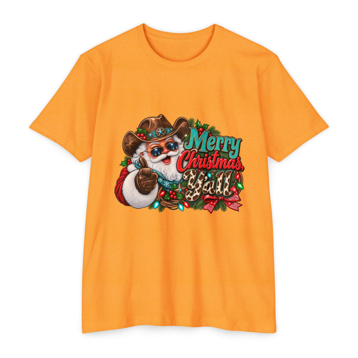 Christmas Cowboy Santa T-Shirt — "Merry Christmas Y'all" Holiday Tee
