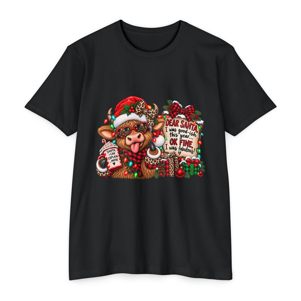 Christmas Cow T-Shirt — "Dear Santa I Was Good(ish)" Funny Holiday Tee