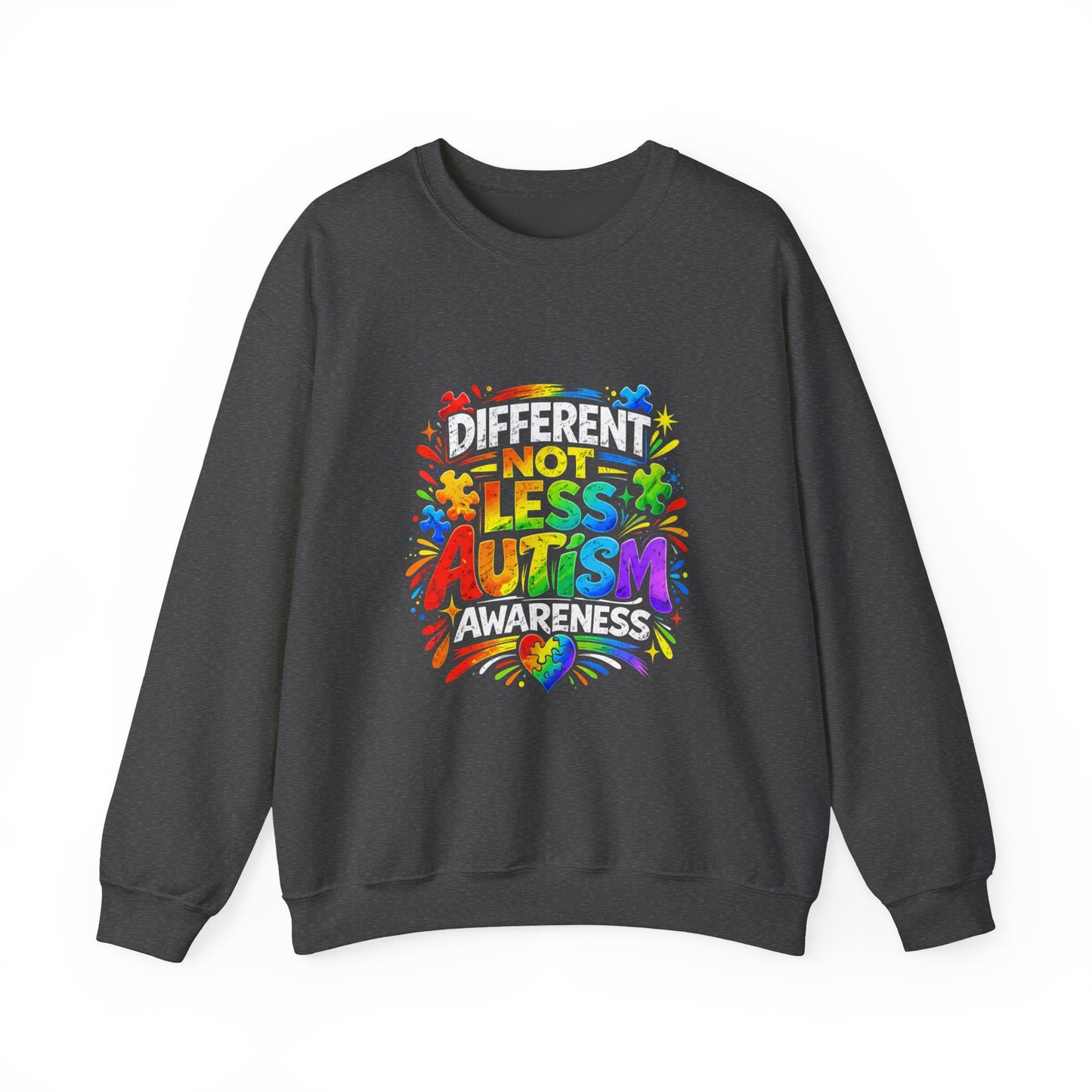 Autism Awareness Crewneck — "Different Not Less" Rainbow Sweatshirt