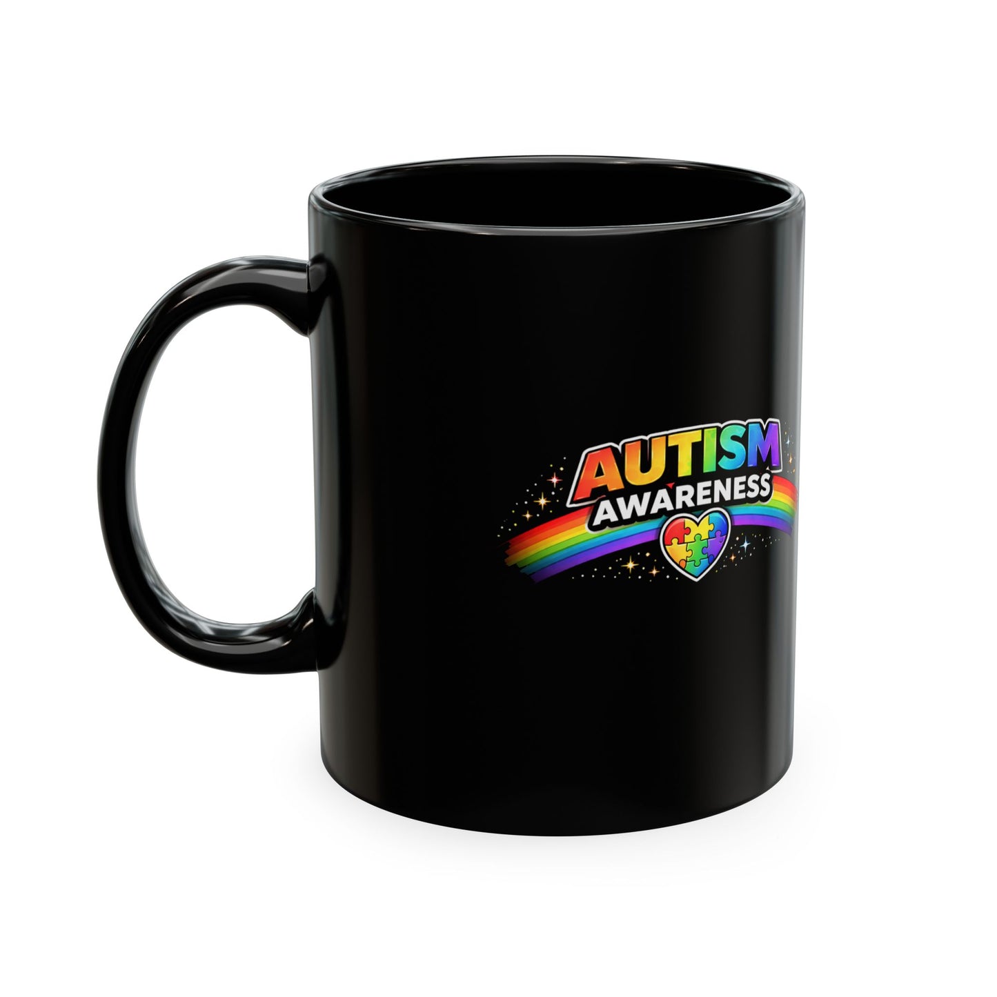 Autism Awareness Ceramic Mug — Rainbow Heart Puzzle Support Cup