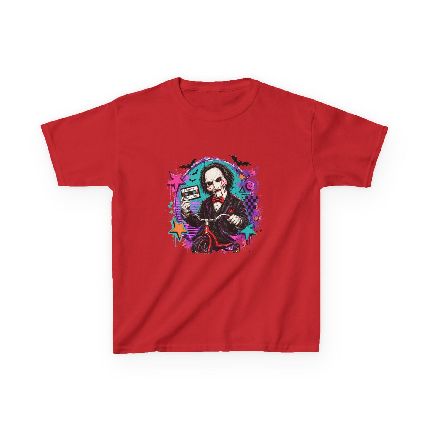 Kids T-Shirt - Colorful Creepy Puppet Horror Design (Saw-Inspired)