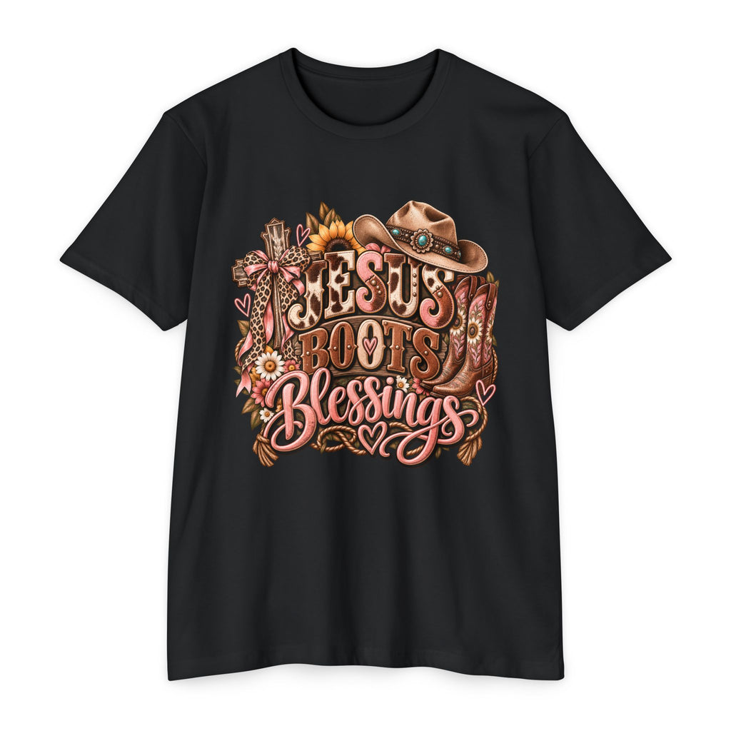 Jesus Boots & Blessings T-Shirt — Western Faith Cowboy Graphic Tee