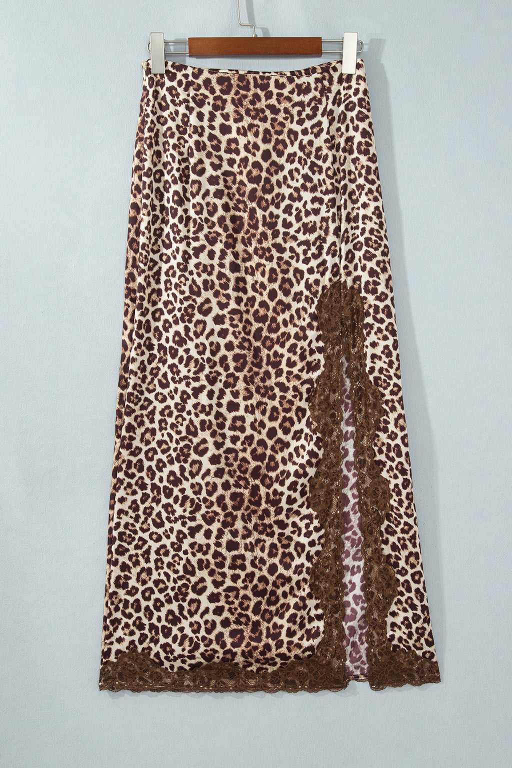 Brown Cheetah Print Trim Split Long Western Skirt
